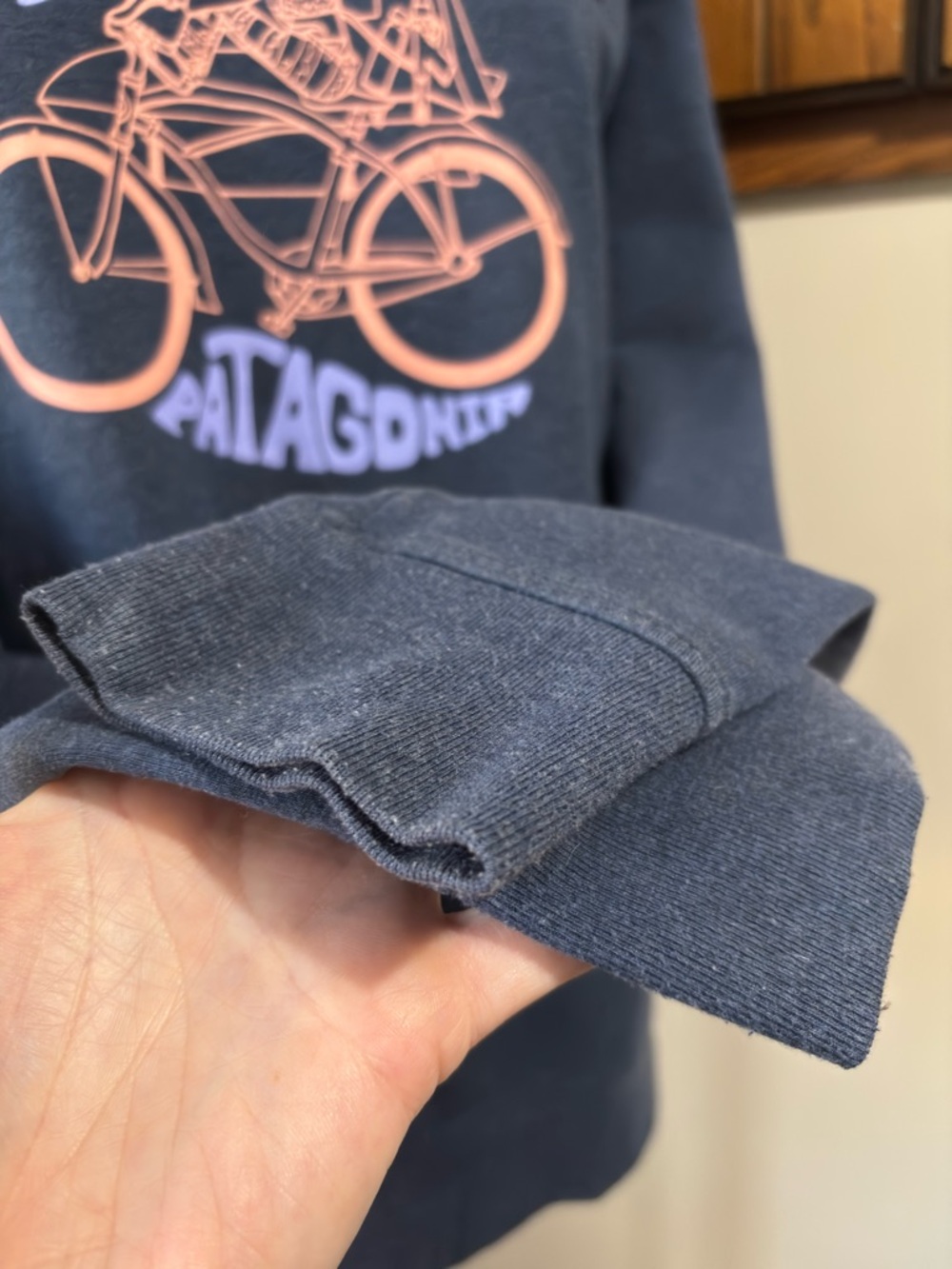 Patagonia Blue Long Sleeve Hooded Pullover Shirt Size Med Lavender Bike Graphic - Picture 5 of 16